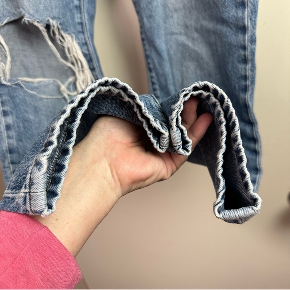 Triarchy Medium Wash Denim 100%Organic Cotton Blown Put Distressed Knee Jeans 27 - Picture 7 of 16